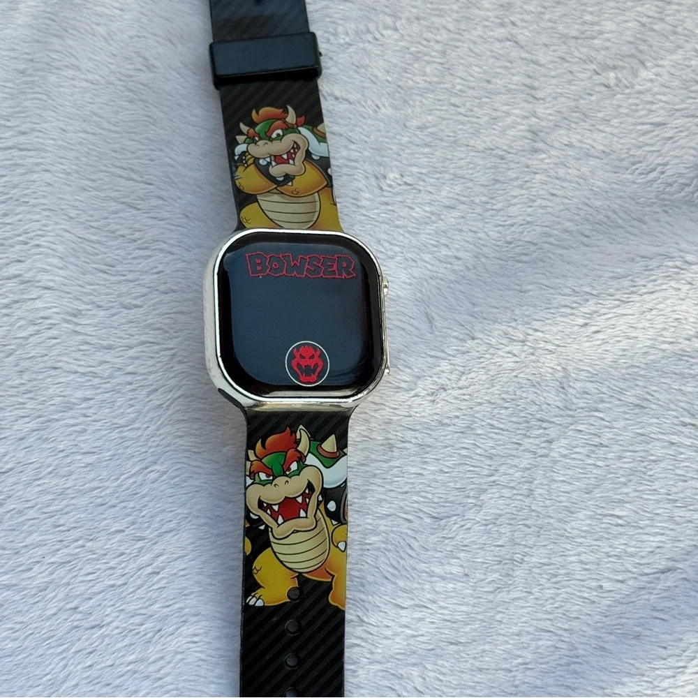Super Mario Nintendo Bowser Kids Digital‎ LED Watch Black Band Tested And Works